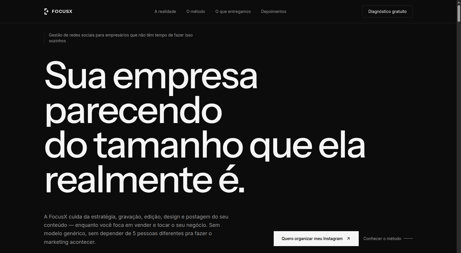 Página inicial da landing page da FocusX